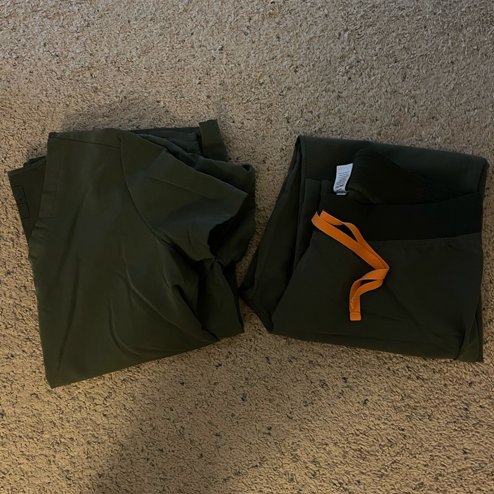 Figs Dark Green Scrubs Set with Orange Accent